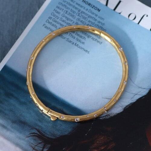 Simple matte cylindrical inlaid small diamond openable bracelet