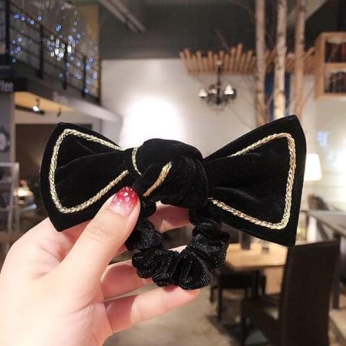 Korea Style New Simple Cute Hair Ropes Vintage Black Velvet Bow Girl Trendy Hair pins for Women Fashion Hair Accessories