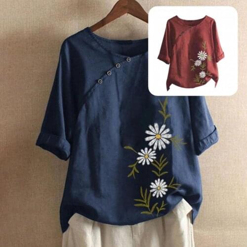 Round Neck Stylish Button O-neck Shirt Pullover Blouse Shirt Shirt Top Button for Going Out