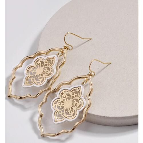 ZWPON 2020 New Two Tone Gold Filigree Teardrop Chandelier Earrings for Women