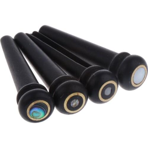 Tooyful 6pcs Ebony Wood Bridge Pins Shell Dot Inlay for Acoustic Folk Guitar Parts