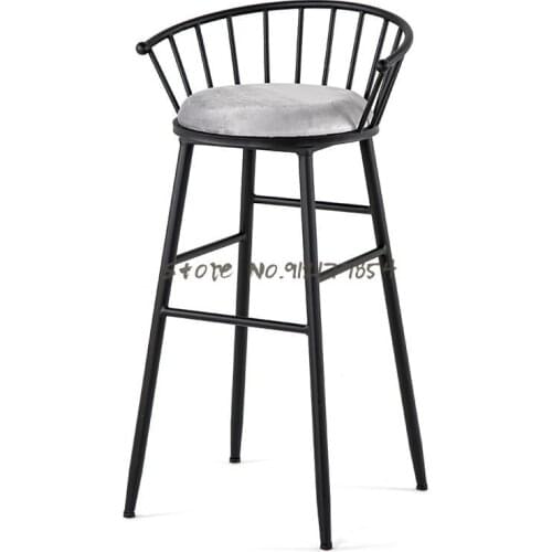 Modern High Stools Simple Wrought Iron Bar Stools Retro Bar Stools Light Luxury Backrest Industrial Style Bar Stools