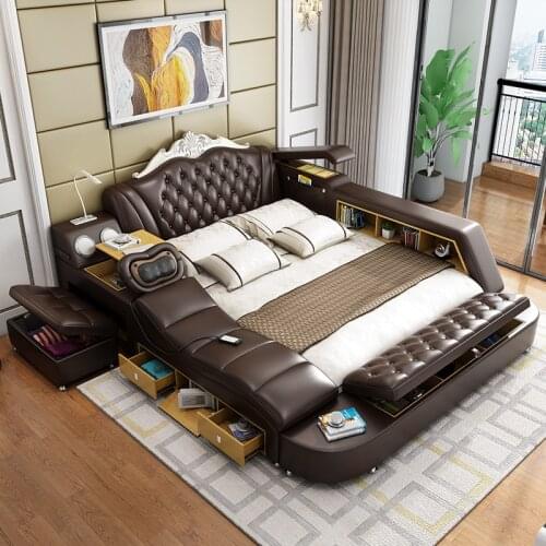 Modern Design Master Bedroom Smart Bed Bluetooth Speaker and Massage Multi-functional Leather Bed