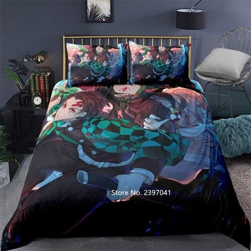 HD Digital Print Animation Demon Killer Bedding Decorate Down Quilt Covers and Pillowcases for Both Male and Female Dorms