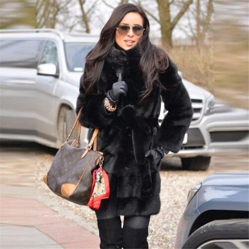 TOPFUR Top Fashion Natural Mink Fur Coat With Belt Slim Black Coat Winter Real Fur Coat Women Fur O-Neck Medium Long Wrap Coats