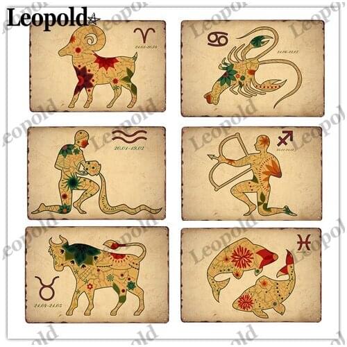 Vintage Metal Tin Plate Twelve Constellation Board Abstract Metal Poster Wall Art Bar Club Home Decoration Accessories 20Cmx30Cm