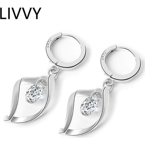 LIVVY Silver Color Pendientes Zircon Twist Drop Earrings For Women Luxury Fashion Exquisite Jewelry Gift 2021 Trend