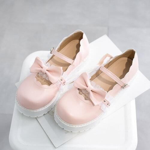 Japanese Lolita Shoes Mary Jane Pu Leather Jk Love Girl Student Kawaii Sweet Round Head Waterproof pink Shoes Anime Cosplay