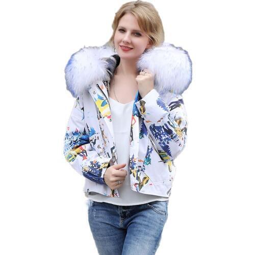 New Colorful Women Denim Jacket Real Fur Collar Coat Female Short Rabbit Fur Liner Hooded Warm Novelty Parkas Mujer 2018