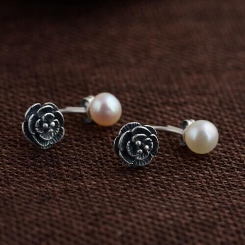 Fashion Hot 925 silver women rose flower earrings With pearls Simple fashion The new gift