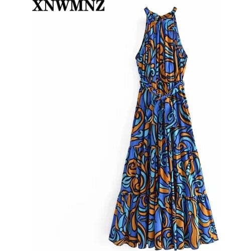 XNWMNZ Fashion Women robe Leaf Print Tank Dress Ladies New Arrival Sleeveless Midi Sundress With Slash summer womens dress 2021