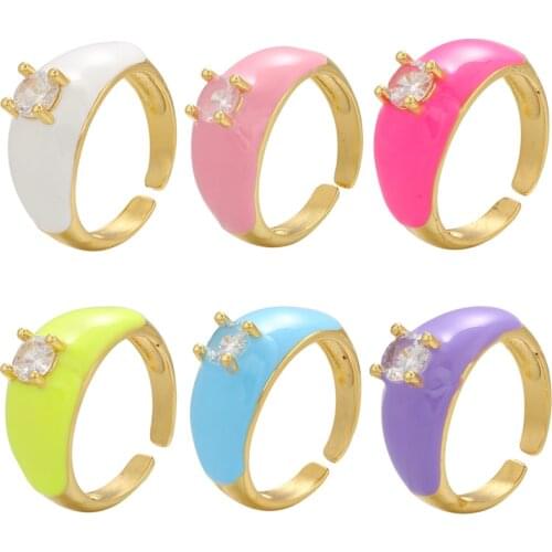 ZHUKOU NEW gold Dripping oil rings for women Neon enamel opening rings for girls Trend chunky rings jewelry wholesale VJ233