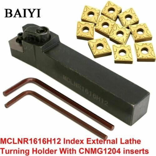 1pc MCLNR1616H12 16×100mm Indexable External Lathe cutting Turning Holders + 10pcs CNMG1204 carbide Inserts
