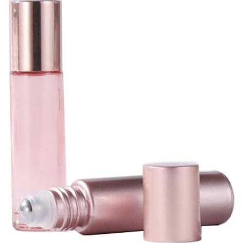 10ml Rose gold roll on perfume bottle, 10cc Frosted bottle essential oil rollon bottle, small Steel ball roller container 10pcs