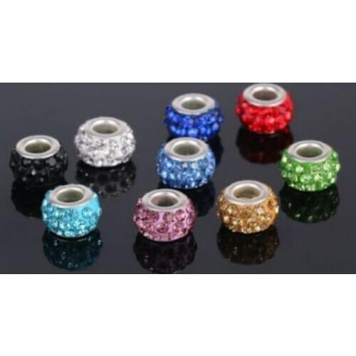 10mm*14mm mixed wfdg3ck wholesale resin rhinstone bracelet making silver plated Crystal Big Hole Beads European Charm bead