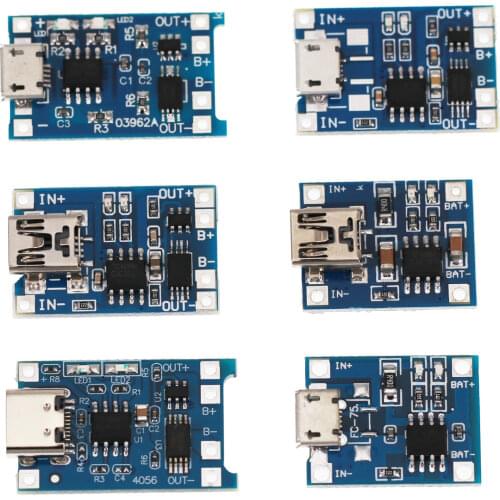 5PCS TP4056 Micro USB Type C Mini Plug 5V 1A 18650 Lithium Battery Charging Protection Board TE585 Lipo Charger Module