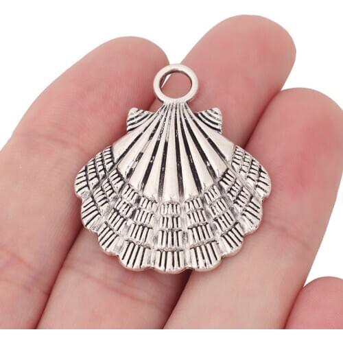 10 x Tibetan Silver Seashell Shell Scallop Charms Nautical Beach Pendants for Necklace Making Findings 36x30mm