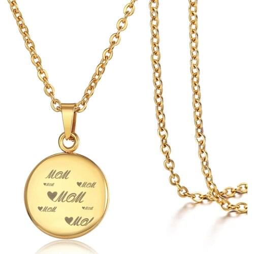 2mm Necklace Pendant for Men Women Stainless Steel Tiny Medallion Disc Pendant Love Mom Engraving Charm Mothers day Gift DKP665