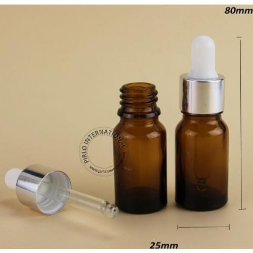 30pcs/Lot Wholesale 10ml Amber Essential Oil Bottle Round Shaped Glass Dropper Vial Women Cosmetic Container Free Shipping