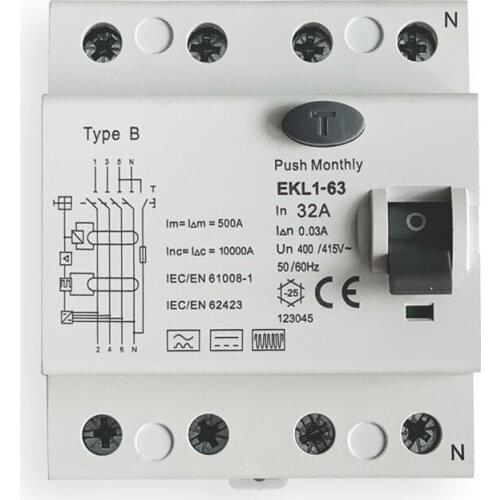 4 pole 32A 415V 30mA Type B RCCB RCD breaker Residual Current Circuit Breaker