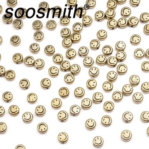 4x7mm 100pcs/lot Golden Acrylic Spacer Beads black Smiley Beads For Jewelry Making DIY Handmade Accessories gift