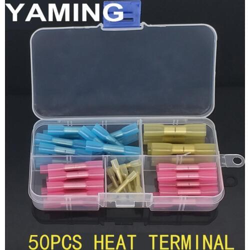 50pcs/set Heat Shrink Butt 4 Sizes Crimp Terminals Insulated Electrical Wire Cable Connectors with plastic box