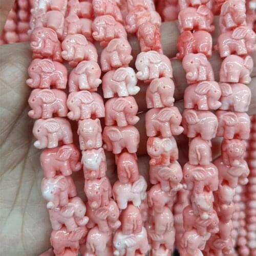 50pcs Little Elephant Coral Beads 14mm Loose Spacer Pink Coral Bead DIY Bracelet Chram Jewelry Making Gifts