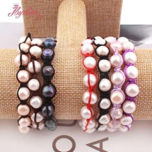 9-10mm Nearround Natural Freshwater Colorful Rope Fashion Jewerly Bracelet Adjustbale 7.5"for Women Chritmats New Year Gift