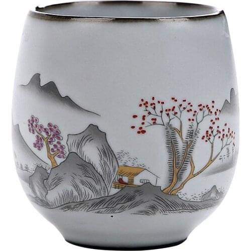 Antique Ru Kiln Gracked Glaze Teacup Ceramic Kung Fu Teacup Ru-Porcelain Cup Single Cup Hand-Painted Master Cup