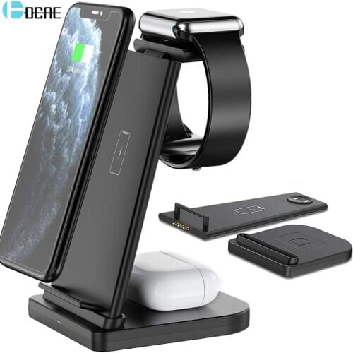 Wireless Charger Stand 15W Qi Fast Charging Dock Station QI 3 in 1 for iPhone 12 11 XS XR X 8 Apple Watch 6 5 4 3 2 Airpods Pro
