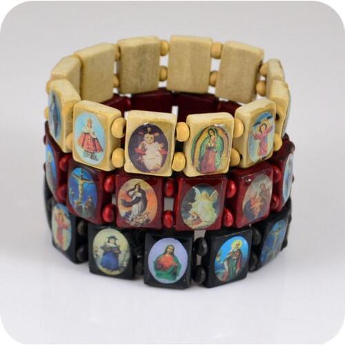 36x Wooden Rosary Beads Bracelet JESUS SAINTS Maria Angel Fashion Catholic Christian Orthodox Religious Jewelry