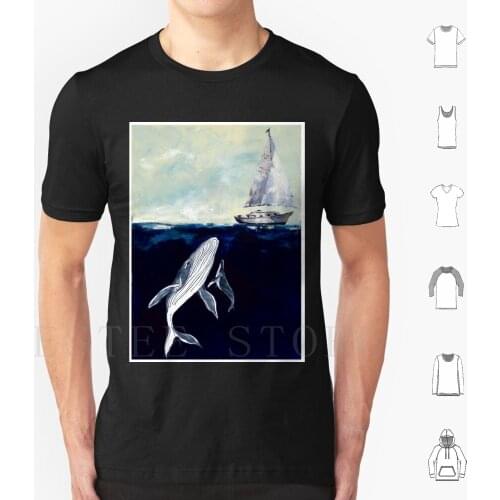 Whale T Shirt Print Cotton Boat Ocean Sea Whale Animal Animals Blue Nature Whales Humpback Gray Beluga Watercolor Children