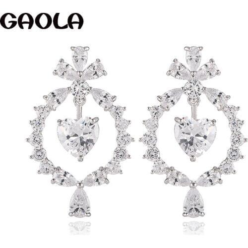 GAOLA New Design Cubic Zirconia Stone Fashion Heart Earrings Women Fashion Gift GLE9286