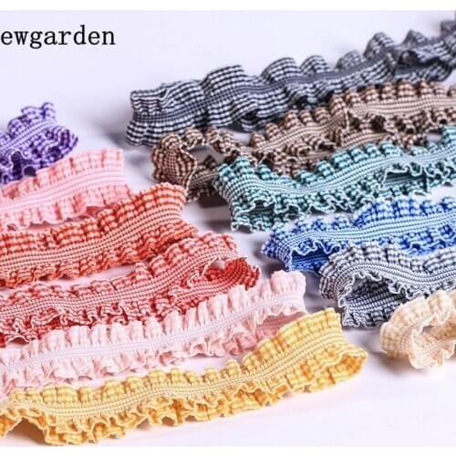 Kewgarden 2cm 3/4" Plaid Ruffle Elasticity Ribbon DIY Hairband Accessories Hat Decoration Handmade Tape Packing Riband 10 Yards