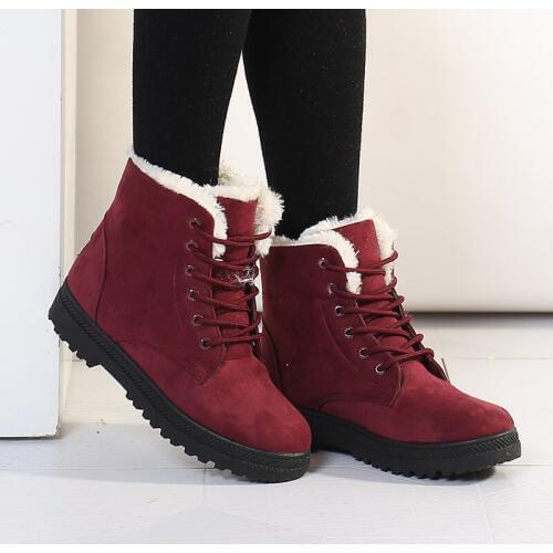 Classic Women Snow Boots Winter Boots Women Lace-Up Flat Heel Ankle Boots for Women Shoes Warm Fur Plush Shoes Woman XKD2168