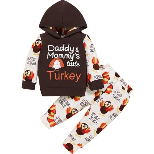 2021-06-08 Lioraitiin 0-3Years Toddler Baby Boy Girl 2Pcs Thanksgiving Clothing Set Long Sleeve Turkeys Printed Hooded Top Pants