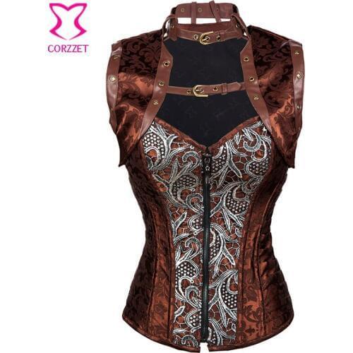 Brown Brocade Corsets and Bustiers Sexy Corselete Feminino Espartilhos Plus Size Gothic Corset Jacket Steampunk Outfits Clothing