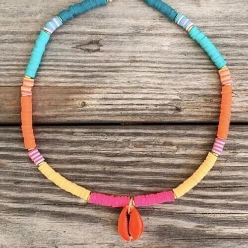 Beautiful silicone short necklace handmade multi-color stitching fashion colorful shell pendant neck accessories 2020 summer