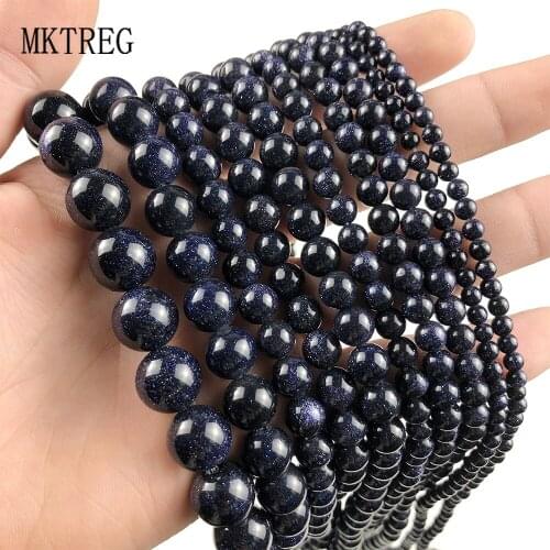 MKTREG Natural Stone Round Blue sand Beads Loose Spacer Beads For Jewelry Making 4/6/8/10/12mm DIY Handmade Bracelets 15'Strand