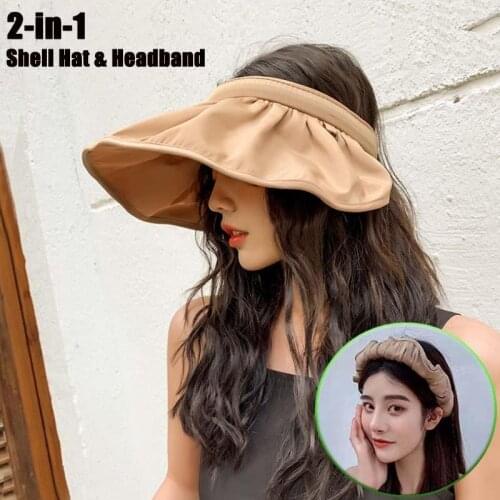 Summer Sun Hats for Women Empty Top Shell Shape Sun Hat Korean Fashion Sunshade Sunscreen Sun Protection Beach Hat Hair Band