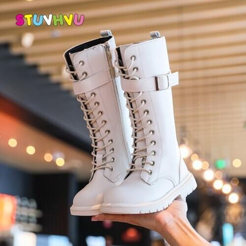 Fashion Girls Boots Winter Shoes Children High Boots 2020 Spring and Autumn Single Boots Side Zipper Leather Kids Warm Shoes