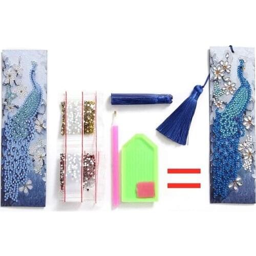 DIY Diamond Painting Bookmark, Painting By Numbers Kit, Embroidery Painting Tassel Leather Bookmark Set, Peacock