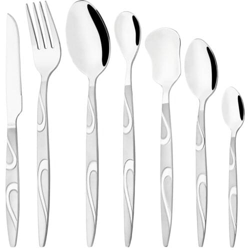 Vintage Cutlery Set Stainless Steel Dinnerware Knife Fork Ice Cream Spoon Creative Dessert Spoon Tableware Mirror Flatware Set