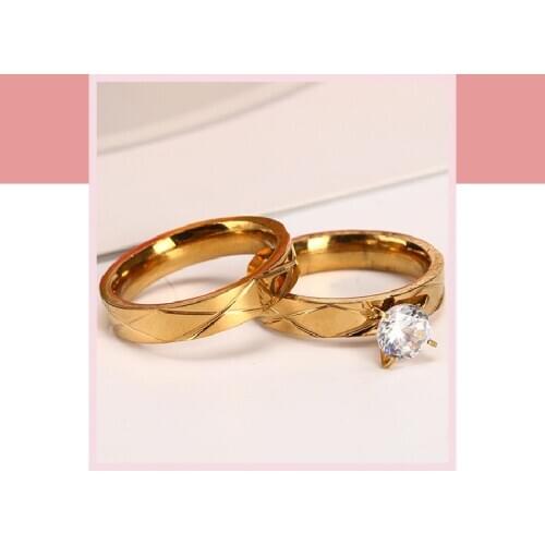 New Hot Sale Stainless Steel Diamond Ring Gold Inlaid AAA Zircon Stripe Cross Couple Ring Jewelry