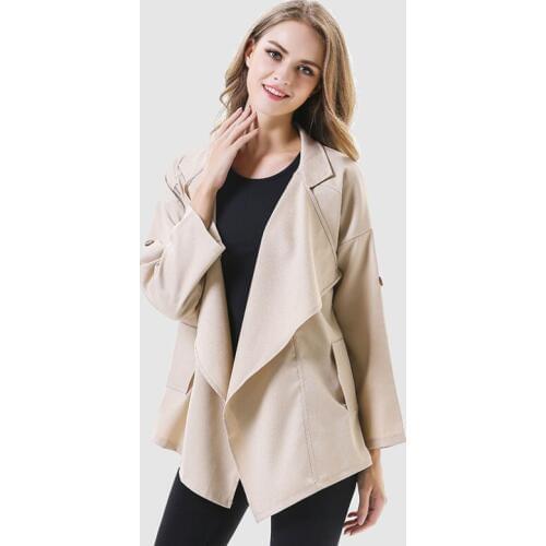 New 2019 New Women Fashion Coat Wild Lapel Irregular Long-Sleeved Female Windbreaker Casual Short Jacket Outerwear Spring Autumn