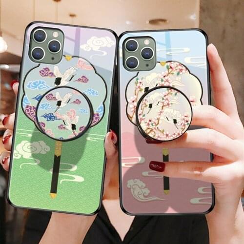 New New Year crane fan mobile phone glass case for Huawei mate30pro/mate20/mate20pro/mate10/mate10pro/P30/P30pro/P20/P20pro