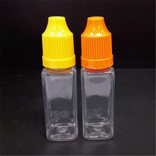Pet square bottle 15ml e cigarette dropper bottle bottle,square shape with long thin nozzle and safty cap 100pcs/lot