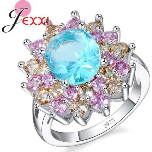 Exaggerate Retro Rings For Women Party Jewelry Sunflower Shape Colorful Cubic Zirconia Proposal Ring Bague Femme Bijoux