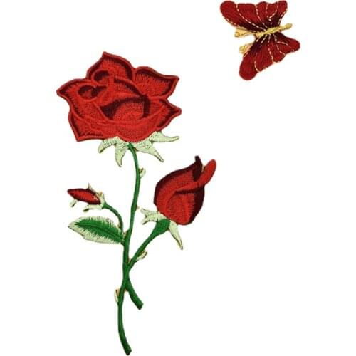 20pcs/lot Rose Butterfly Flower Embroidery Patches for Clothing Decoration Accessories Cute DIY Biker Iron on Heat Transfers