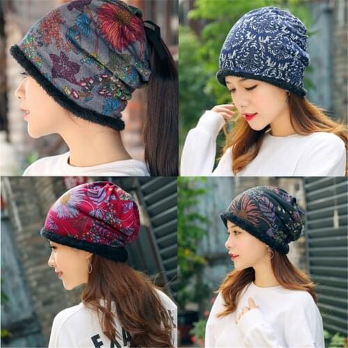 Ethnic Cotton Beanie Hat Vintage Good Elastic Winter Warm Turban Scarf Cap Gifts